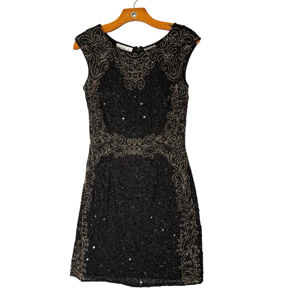 Shail K Black Gold Beaded Sheath Mini Dress Dress Formal Special Occasion 8
